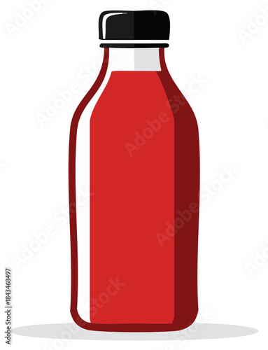 Red liquid bottle with black cap illustration graphic design for beverage or sauce product