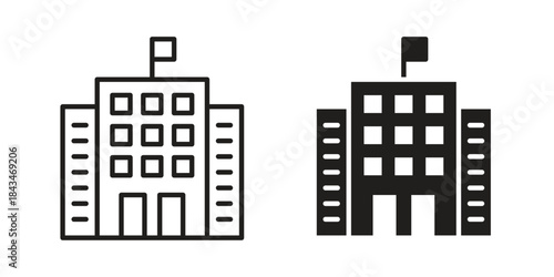 Institute icons. Solid black silhouette and line art outline. Minimal design element,