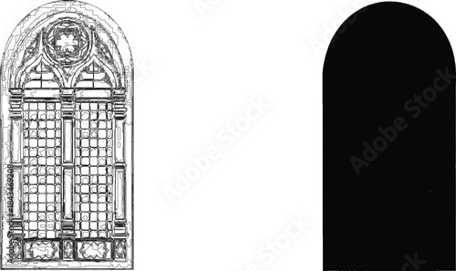  window illustration with vintage wooden frame