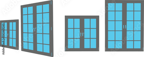 Blue windows on a white wall building