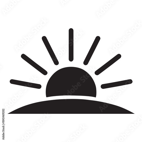 Simple black silhouette of a rising sun over a horizon