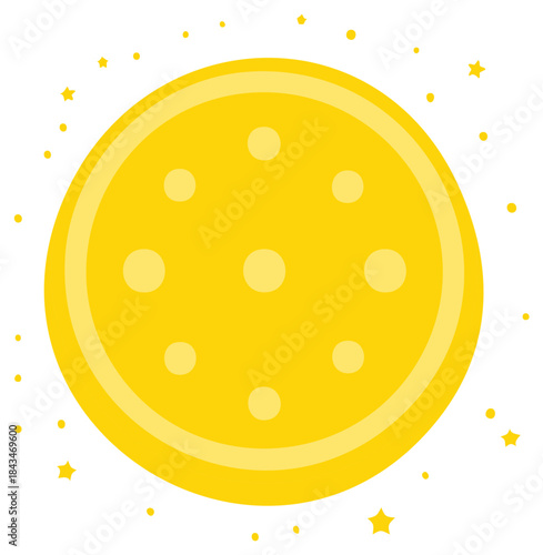 Cute Yellow Full Moon and Stars Cartoon Vector Illustration