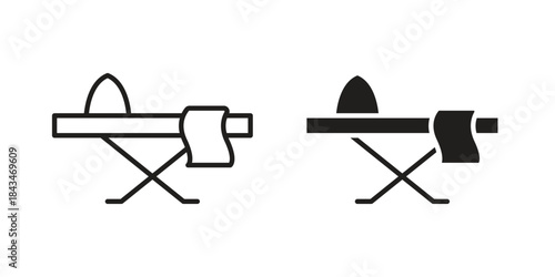 Iron board icons. Solid black silhouette and line art outline. Minimal design element,