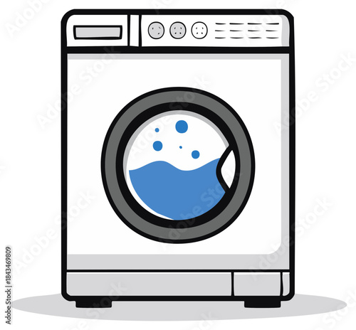 Washing Machine with Water and Bubbles Visible Through Glass Door
