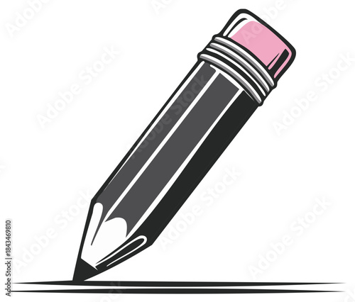 Modern black pencil with pink eraser drawing a line stationery school education art creativity icon