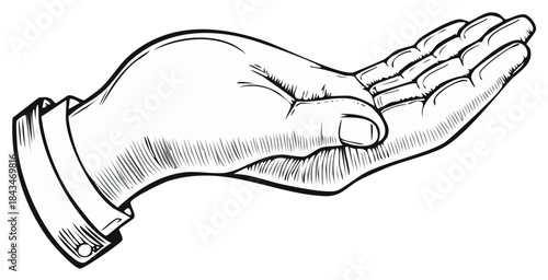 Line art hand cupped receiving offering assistance gesture in formal shirt cuff