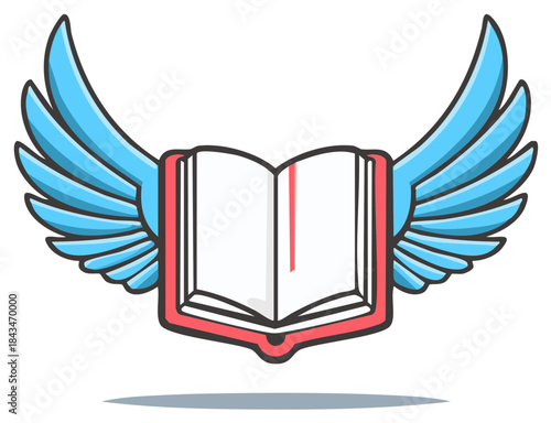 Winged Open Book Vector Cartoon Style Illustration Education Knowledge