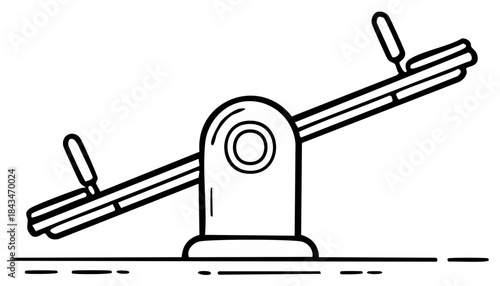 Simple line drawing of a playground seesaw, balanced and ready for play.