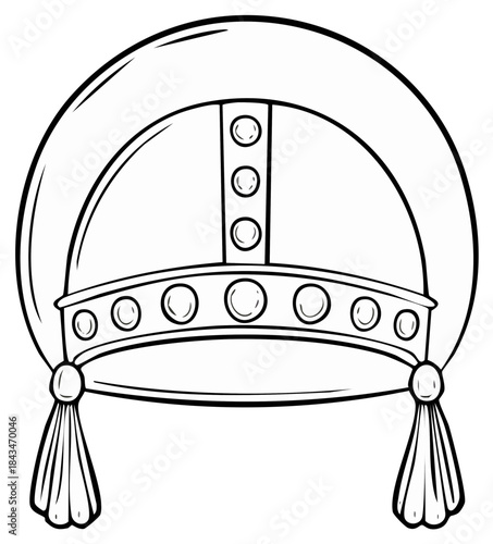 Ornate religious miter ceremonial headwear line art illustration perfect for coloring