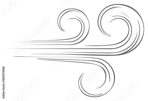 Abstract wind symbol with swirling lines representing airflow and dynamic movement