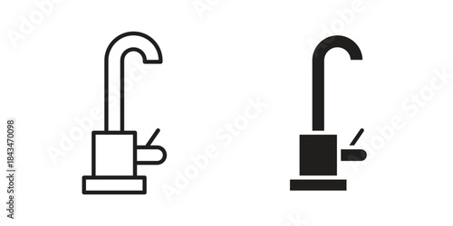 Kitchen tap icons. Solid black silhouette and line art outline. Minimal design element,