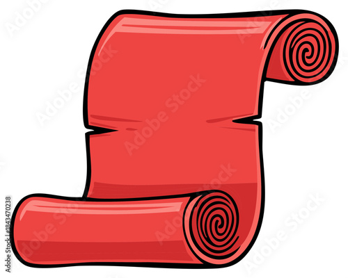 Cartoon illustration of an ancient blank red scroll or parchment for messages