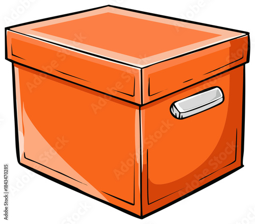 Simple illustration of a closed orange storage box with a lid and handle for organization or moving