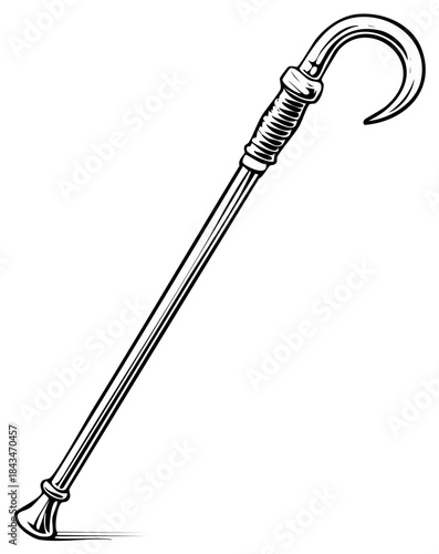 Classic Hooked Cane With Textured Grip And Decorative Base