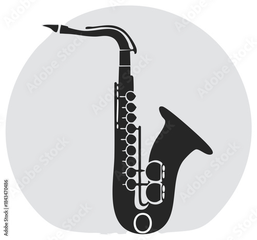 Iconic Silhouette of a Black Saxophone with Subtle Circular Background Detail