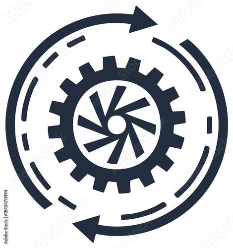 Gear system with rotation arrows: Process cycle and machinery concept