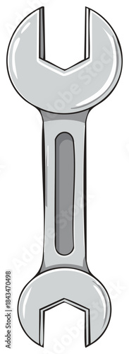 Silver Open End Wrench Cartoon Illustration for Maintenance and Repair Services