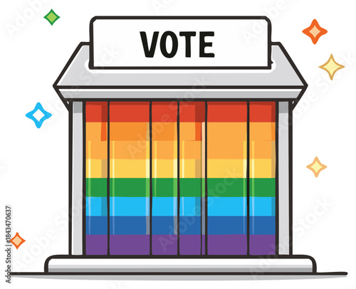 Rainbow Voting Booth with Vote Sign and Sparkles