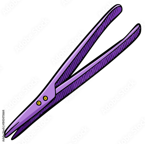 Stylized Purple Tweezers Tool Illustration Featuring Cartoonish Eyes for Beauty Editing or Crafts