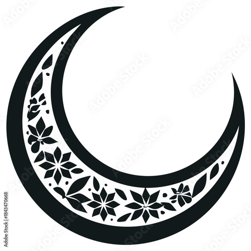 Decorative floral crescent moon symbol intricate elegant design
