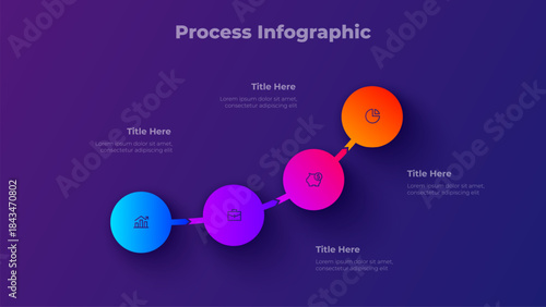 4 Step Infographic Template. Four Step Gradient Process Diagram for Presentation and Business Visualization