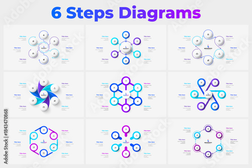 Infographic with 6 steps, six step diagram template for presentation, circular process chart, workflow cycle visualization for business and strategy slides