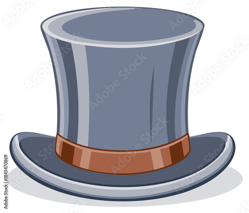 Gray Top Hat Icon with Brown Ribbon Traditional Clothing Accessory