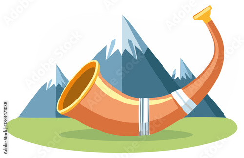 Shepherds horn Vector Graphic with Mountains in Background for Illustration and Design Projects