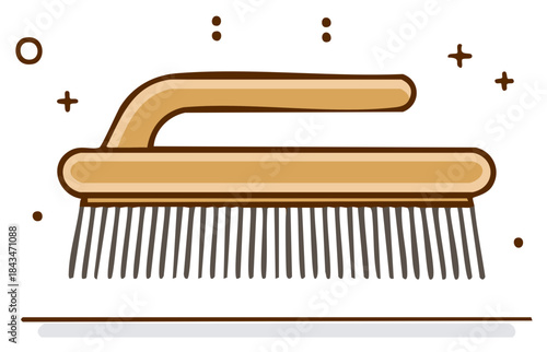 Vector illustration of a brown handled scrubbing brush for household cleaning and hygiene