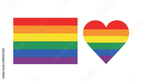 Rainbow Pride Flag Rectangle and Heart Vector Illustration on White Background