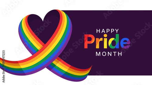 Rainbow Heart Ribbon Celebration of Pride Month with Happy Pride Text