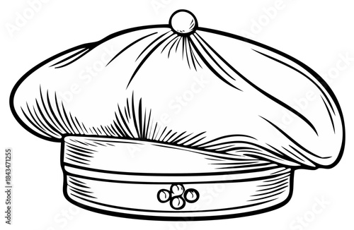 Vintage Tudor style scholar or nobleman hat in an engraved woodcut illustration style