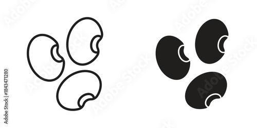 Legume icons. Solid black silhouette and line art outline. Minimal design element,