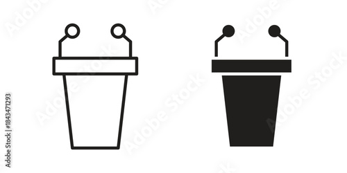 Lectern icons. Solid black silhouette and line art outline. Minimal design element,