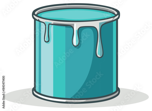 Teal Blue Paint Can with Dripping Paint Illustration Vector Graphic Design