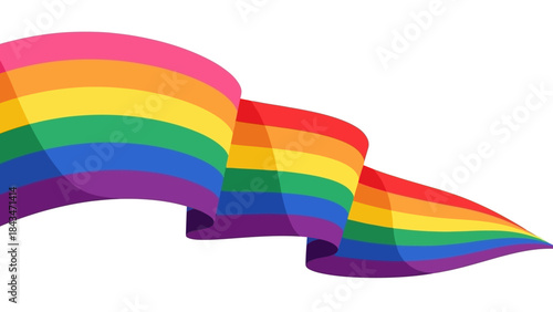 Vibrant Rainbow Pride Flag Waving Gracefully on White Background, Symbol of Diversity