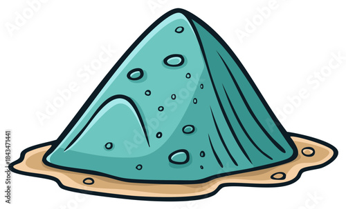 Vibrant turquoise conical heap of powder or colorful substance in a cartoon style illustration