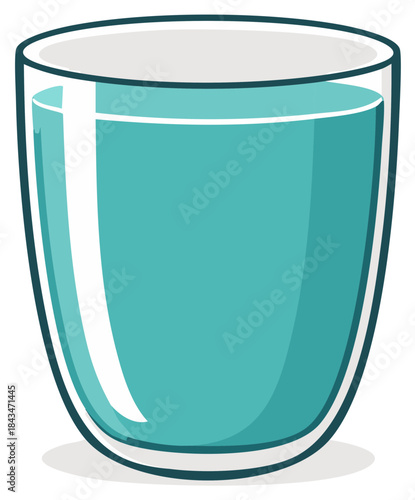 Glass of water illustration with cyan liquid inside. Isolated drinking concept.
