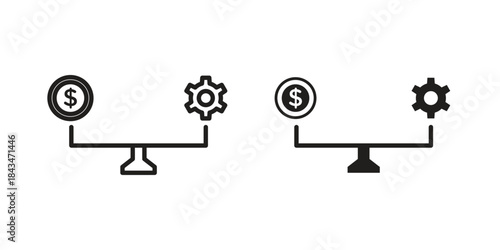 Leverage icons. Solid black silhouette and line art outline. Minimal design element,