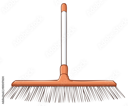 Orange push broom with a long handle cartoon vector illustration for cleaning