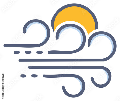Vibrant Sun and Wind Icon Illustrating Breezy Weather Conditions and Sunshine