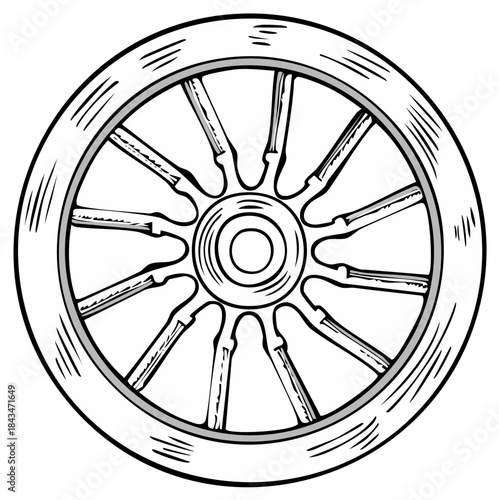 Sketch of Wooden Wheel Wagon Cart Design, Vector Illustration Graphic