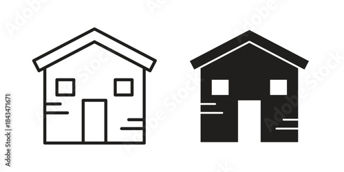 Lodge icons. Solid black silhouette and line art outline. Minimal design element,