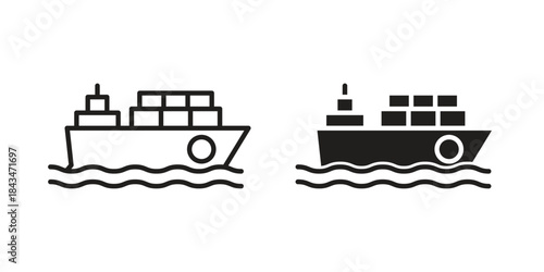 Logistic Ship icons. Solid black silhouette and line art outline. Minimal design element,