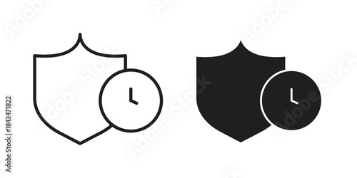 Long term protection icons. Solid black silhouette and line art outline. Minimal design element,