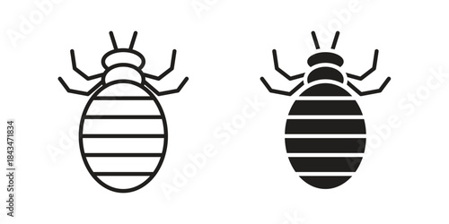 Louse icons. Solid black silhouette and line art outline. Minimal design element,