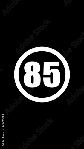 Number eighty five in white oval on black background numeral