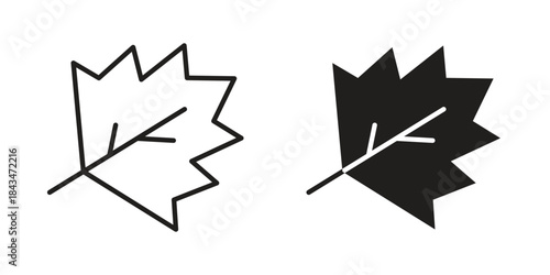 Maple leaf icons. Solid black silhouette and line art outline. Minimal design element,
