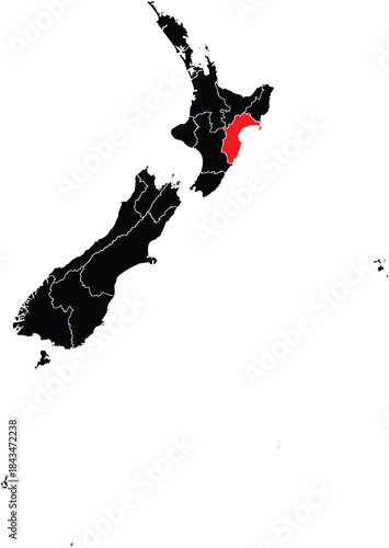 Hawke's Bay Region on Map of New Zealand Editable Vector