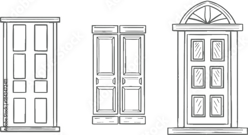 Classic column vector illustration of a wooden door frame at the entrance of a building